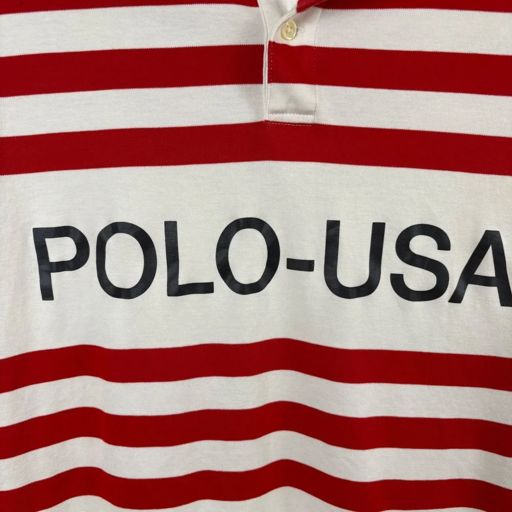 Polo Ralph Lauren Polo Shirt Men's XXL White Red Striped USA Americana Sporty